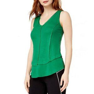Bar III Ribbed Layered-Look V-Neck Top-GREEN-XL